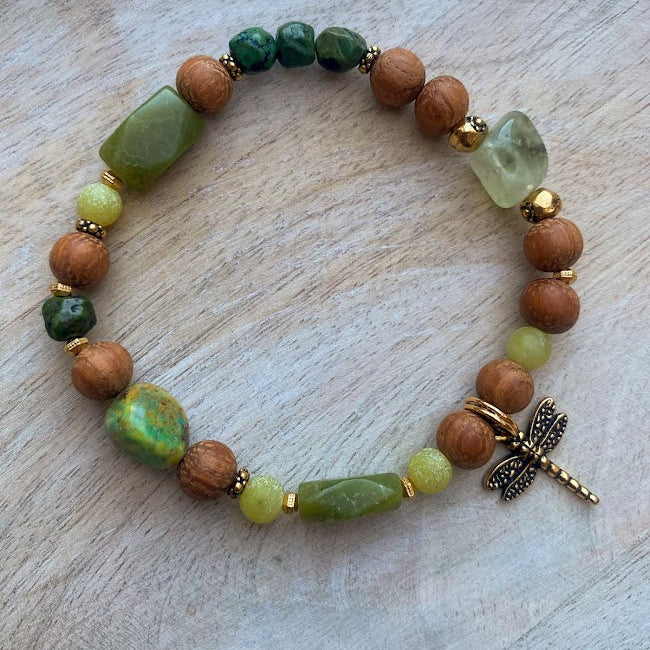 Dragon Fly | Arizona Turquoise, Jade and Prehnite Boho Diffuser Bracelet