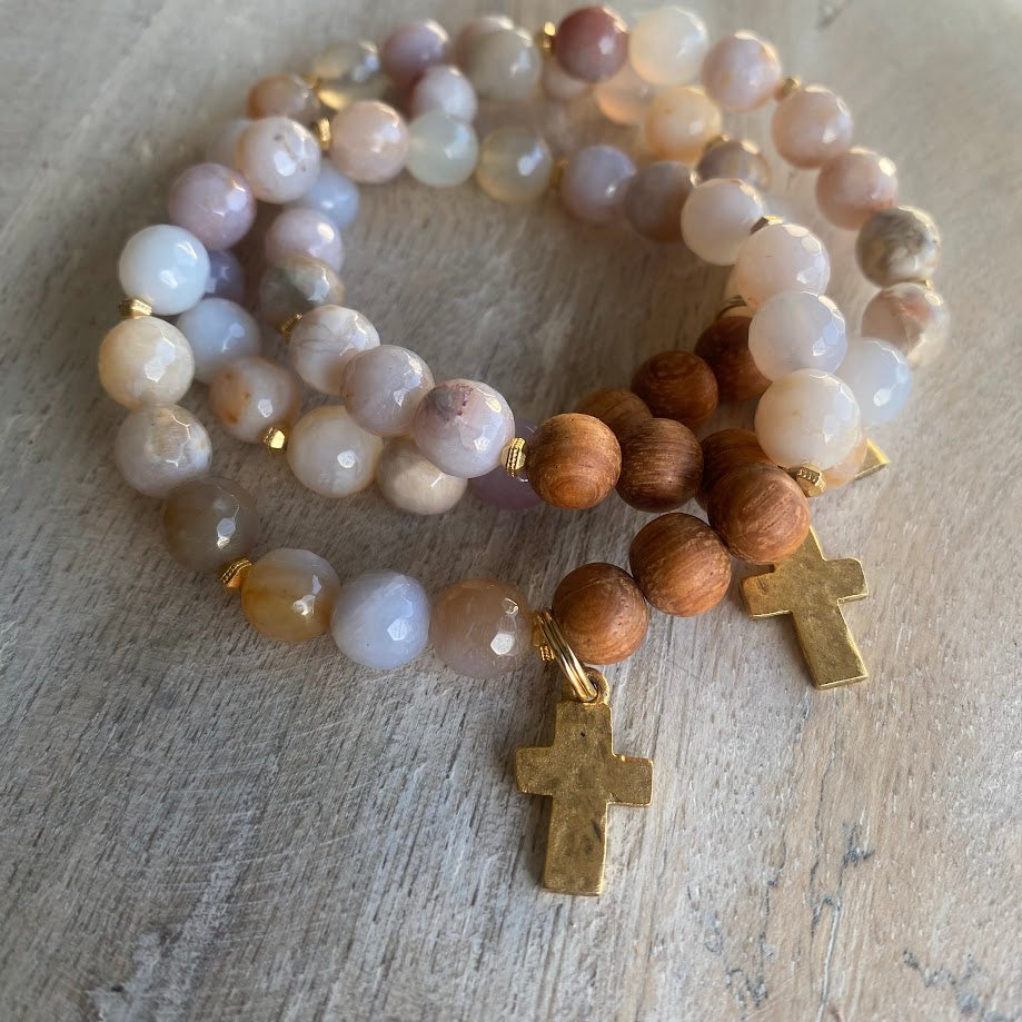 Gold Cross | Agate & Bayong Wood Diffuser Bracelet